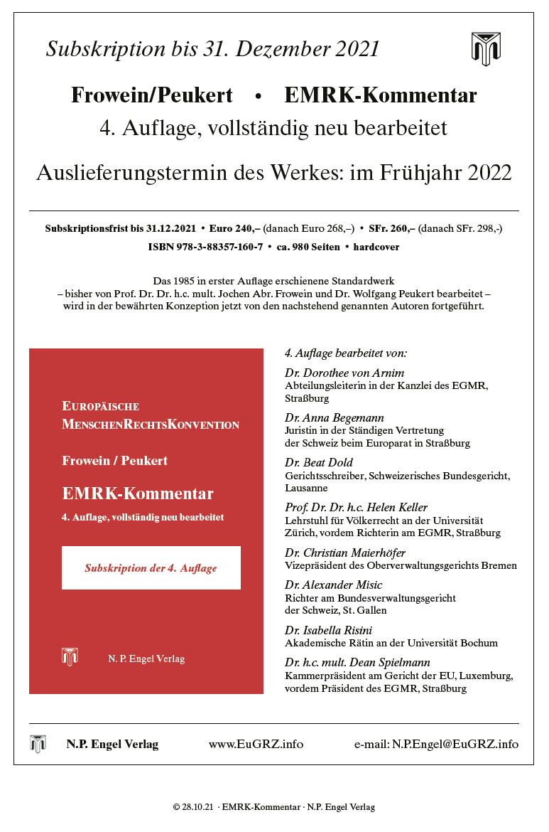 Frowein Peukert EMRK vierte Aufl Subskription 2022